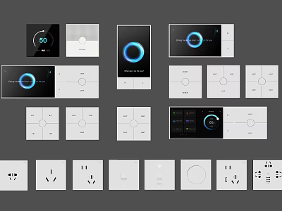Modern Home Switch Panels with White Black Design Circular Buttons and Digital 3d model