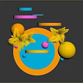 Colorful Event Entrance With Arch Design And Geometric Shapes Palm Leaves And Spheres