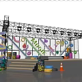 Bright Musical Themed Stage With Colorful Decorative Elements And Vibrant Lights