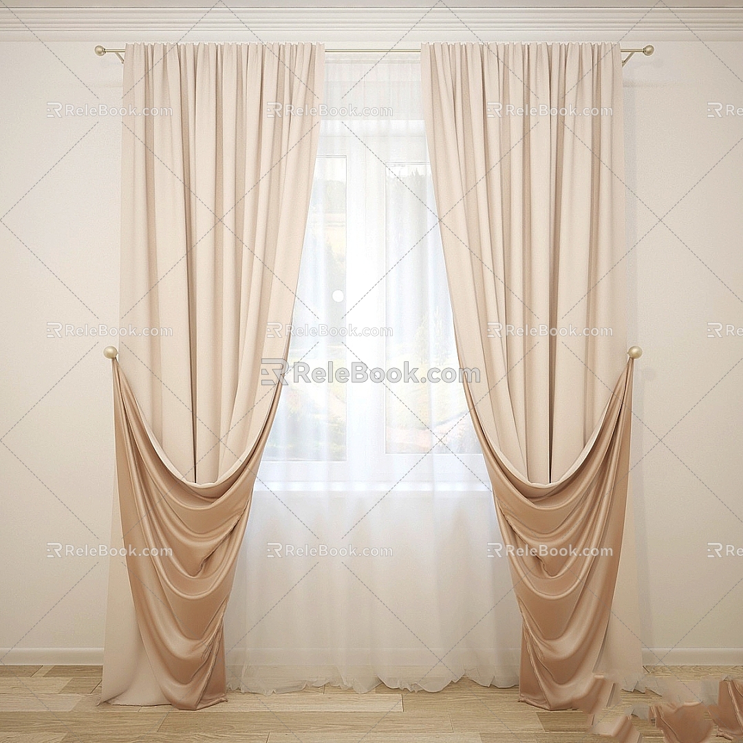 Retro curtain four sides bilateral 2 sides 3d model