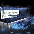 Modern Event Stage With Bright Lighting Large Screen And Arranged Audience Chairs