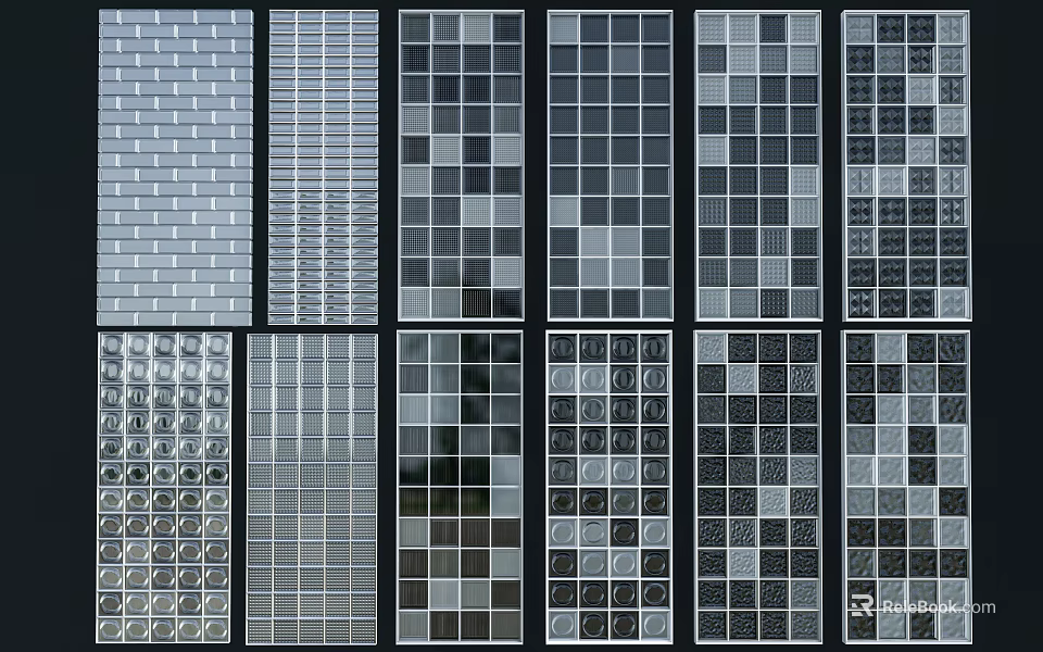 Different Glass Partition Designs Featuring Grid Patterns and Black White Gray Textures 3d model