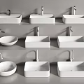 Modern Bathroom Ceramic Washbasins Featuring Rectangular and Round Shapes with Faucets 3d model