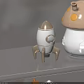 Simple White And Brown Rocket Model Displayed On Grey Platform 3d model