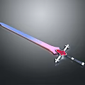 Fantasy Sword With Gradient Blue Pink Blade Red Accent And White Cross Hilt