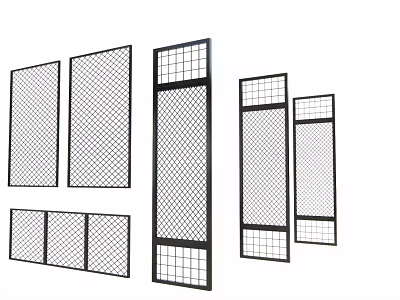 Modern Decorative Room Dividers with Various Grid Patterns and Metal Frames 3d model