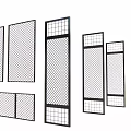 Modern Decorative Room Dividers with Various Grid Patterns and Metal Frames 3d model
