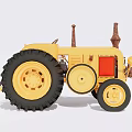 Vintage Yellow Tractor Model Featuring Large Black Wheels Red Panel And Chimneys