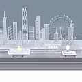 Urban Sand Table Model With City Skyscrapers Ferris Wheel And Display Stand
