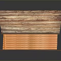 Wooden Log Cabin Structure With Rustic Roof And Stone Wall Details