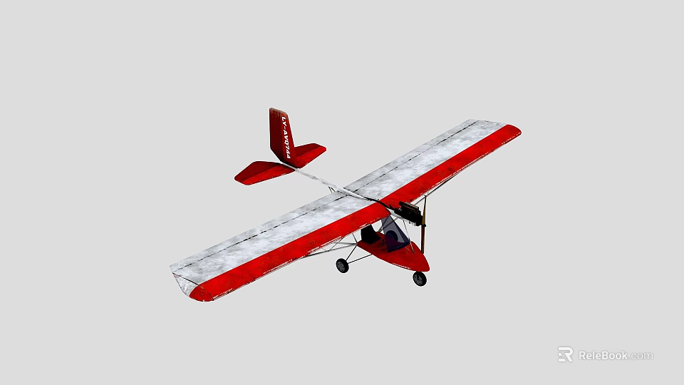 Red And White Light Aircraft With Single Engine And Two Wings Design 3d model 