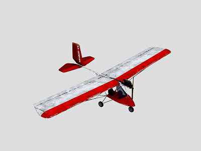 Red And White Light Aircraft With Single Engine And Two Wings Design 3d model
