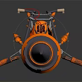 Orange Motorcycle With Flame Design Large Wheel And Spiked Front Cone 3d model