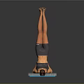Fitness Yoga Exercise Scene With Blue Mat And Person Doing Handstand