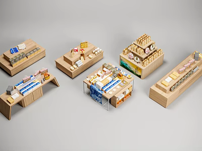 Wooden Multi Tiered Display Shelves In Different Styles For Retail Product 3d model