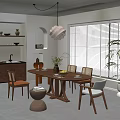 Cozy Modern Restaurant Interior With Wooden Dining Table Pendant Light Window Blinds And Potted Plant