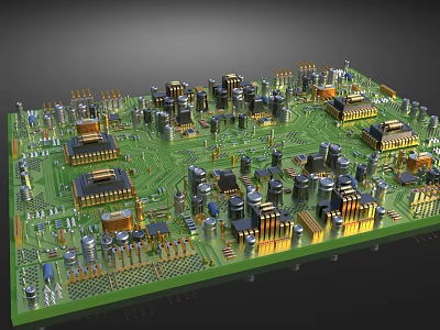 Detailed Green Circuit Board With Complex Structure Dense Electronic Components And Integrated Chips 3d model