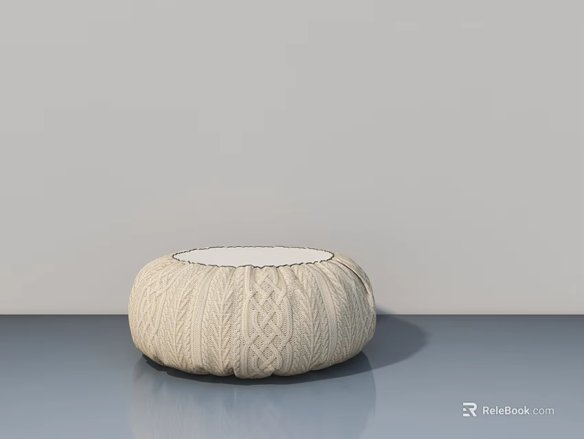 Stylish Soft Beige Round Ottoman With Woven Texture For Home Decor 3d model 