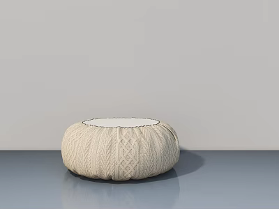 Stylish Soft Beige Round Ottoman With Woven Texture For Home Decor 3d model
