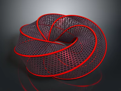 Modern Decorative Ornament Set With Red Borders And Black Mesh Spiral Design 3d model