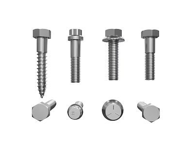 Stainless Steel Hardware Tools With Hex Bolts Nuts And Various Fasteners 3d model