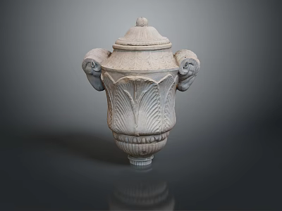 Classical Stone Vase With Carved Patterns And Animal Head Decorations On Dark Background 3d model