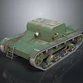 Green Military Tank Model With Tracks Ladder And Dark Background Reflection