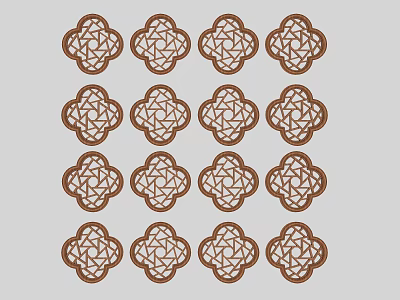 Brown Woven Floral Geometric Patterns In Grid Arrangement On Light Gray Background 3d model