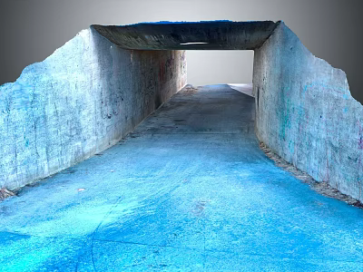 Concrete Tunnel with Graffiti Covered Walls Blue Painted Floor Ceiling Opening and Natural Light 3d model