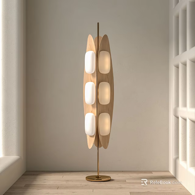 Modern Wooden Floor Lamp With Warm Light And Minimalist Design 3d model 