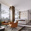 Modern Sales Office Interior With Open Layout Marble Decor Pendant Lights And Display Counter