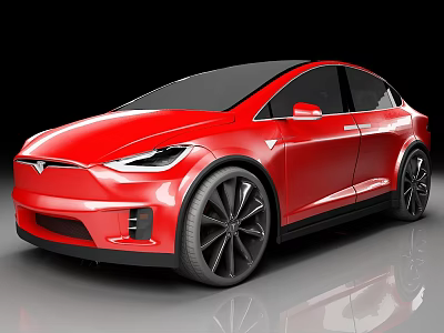 Red Tesla Electric SUV With Modern Sleek Exterior And Black Alloy Wheels 3d model