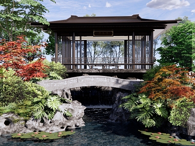 New Chinese Style Pavilion Demonstration Area Landscape Faking Mountain Falling Water Taihu Lake Stone Fading Water Landscape Tea Room Corridor Frame Classical Garden model