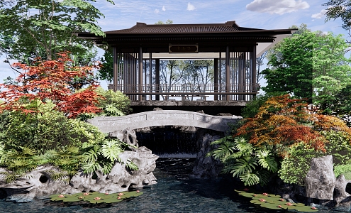 New Chinese Style Pavilion Demonstration Area Landscape Faking Mountain Falling Water Taihu Lake Stone Fading Water Landscape Tea Room Corridor Frame Classical Garden 3d model