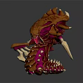 Fierce Fantasy Creature With Orange Pink Exoskeleton Spiked Body Clawed Limbs And Long Tail