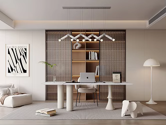 Modern Study Desk Bookcase Wardrobe Ornaments Vase Book Single Chair Stool Decorative Cabinet 3d model