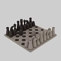 Modern Chess Pieces Set With Black And White Shapes On Wooden Trays