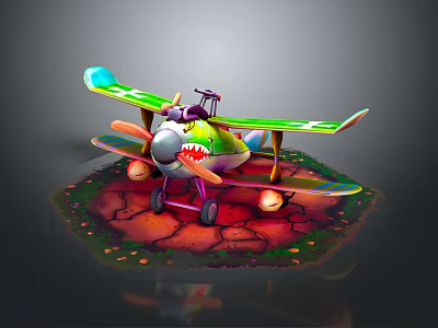 Vintage Passenger Plane with Colorful Biplane Structure Shark Mouth Design on Cracked Ground 3d model