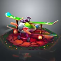 Vintage Passenger Plane with Colorful Biplane Structure Shark Mouth Design on Cracked Ground