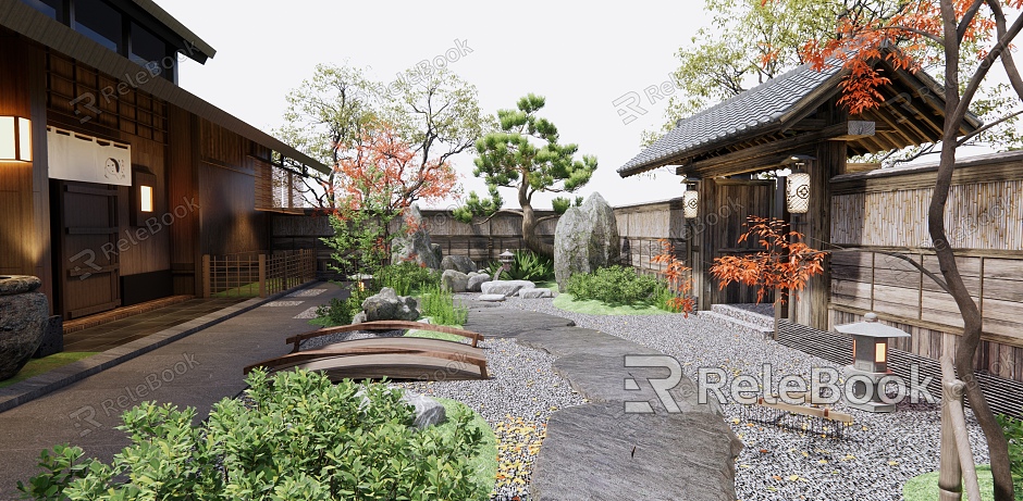 Japanese-style courtyard courtyard landscape model