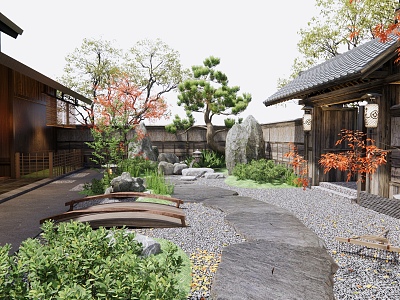 Japanese-style courtyard landscape model