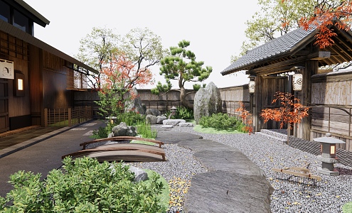 Japanese-style courtyard landscape 3d model