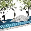 Elegant Garden Ornament with Circular Ring Trees Water Pool and Stone Mound