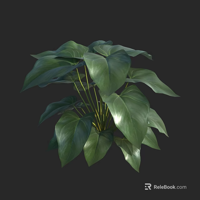 Lush Green Leaf Plant with Yellow Stems in Decorative Vase for Home Interior Decor 3d model 
