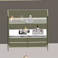 Sleek Green Wine Cabinet Featuring Marble Countertop Glassware Integrated Lighting And Wooden Backdrop