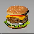 Juicy Cheeseburger with Fresh Lettuce Tomato Onion Rings and Sesame Seed Bun