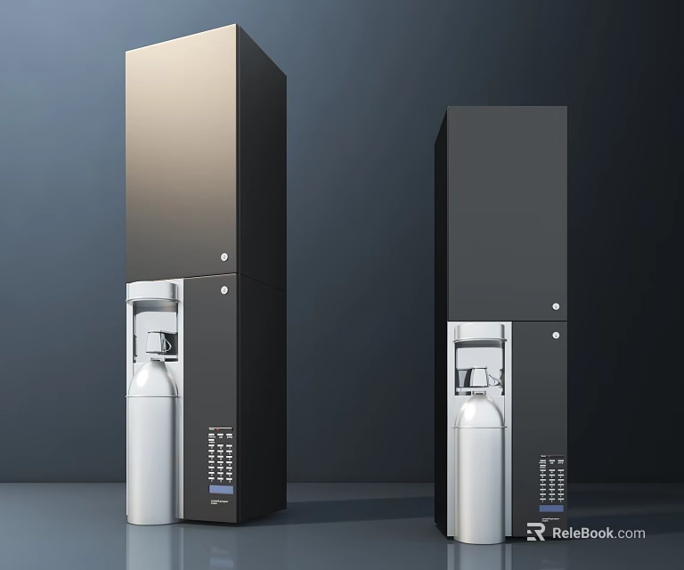 Modern Vertical Kitchen Appliances in Black and Silver with Control Panel 3d model