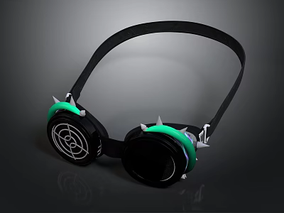 Steampunk Style Goggles With Black Strap White Circular Design Spikes And Green Glowing Accents 3d model