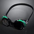 Steampunk Style Goggles With Black Strap White Circular Design Spikes And Green Glowing Accents
