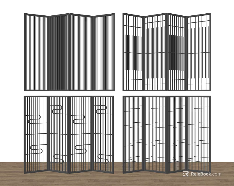Modern Decorative Screen Designs With Vertical Slats And Curved Patterns 3d model